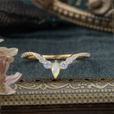 Marquise & Round Cut Opal Curved Wedding Band Stacking Ring